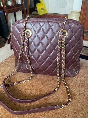 Holt Renfrew Vintage Quilted Leather Shoulder Bag / Burgundy